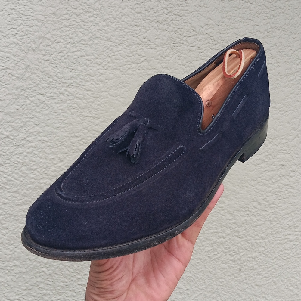 Samuel Windsor Loafers Men's Tasseled Blue Suede Shoes/Loafers (HANDMADE) - Picture 11 of 17